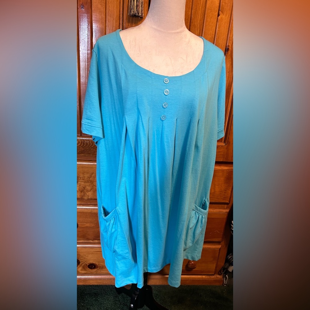 Romans color Ocean size 1X (22-24) pleated front 3 button accent side pockets.